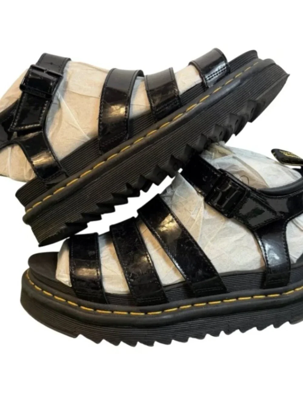 Dr. Doc Martens Blair Womens Patent Leather Black Sandals Shoes Size 8